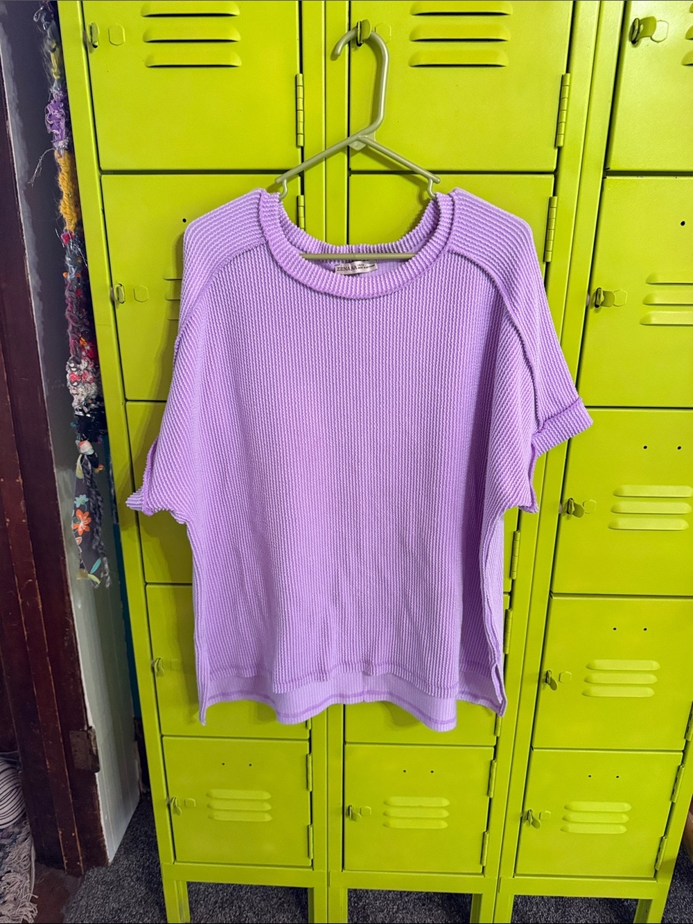 Zenana Outfitters Lavender Short-Sleeve Waffle Knit Top
